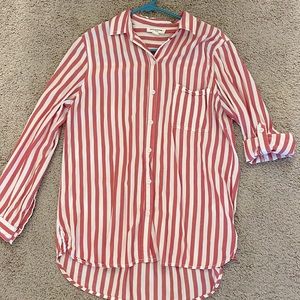Pink and white striped button down